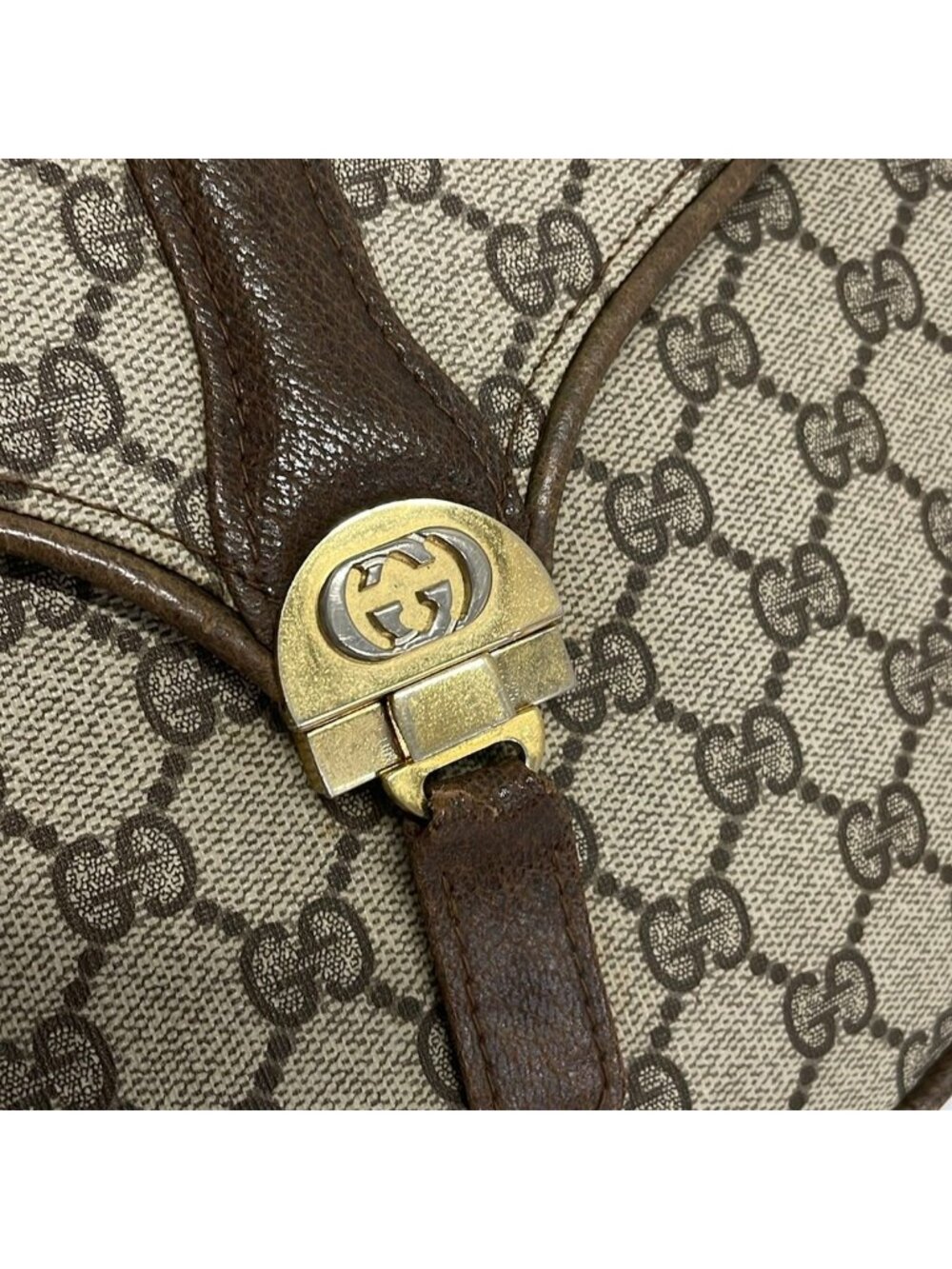 ★SOLD★ Gucci Shoulder Bag Vintage Beige Dark Brown Leather - Picture 12 of 14